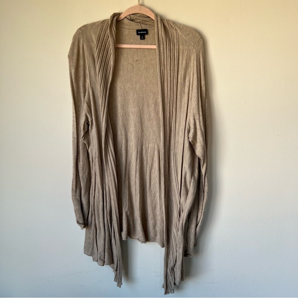 Torrid Tan Pointelle Fit & Flare Open Cardigan Long Sleeve Wool Blend Size 3